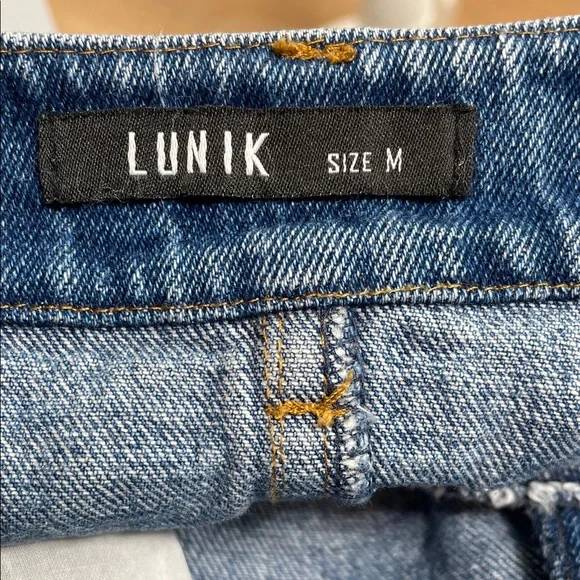 Lunik Embroidered Denim Mini Skirt M Blue Floral Frayed Hem Y2K Cottagecore - Picture 4 of 6